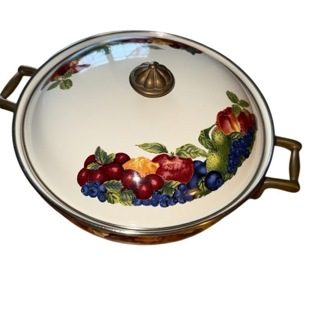 Vintage Lincoware Orchard Royale‎ Casserole Dutch Oven w/ Lid Fruit Motif 10"